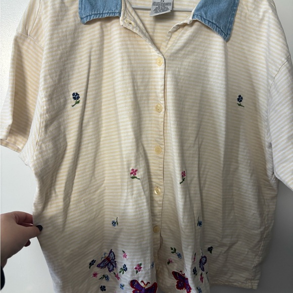 Victoria Jones Woman Tops - Victoria Jones Cottagecore Striped Shirt with Blue Collar